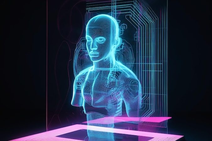Un hologramme de buste humain en filaire bleu néon expliquant comment configurer son Agent IA Personnel Souverain sur un serveur NPU domestique en 2026.