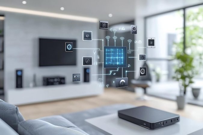 Un serveur domotique centralise le contrôle des objets connectés d'un salon moderne pour comprendre comment configurer un Home OS local pour piloter sa maison sans cloud ni abonnement en 2026.