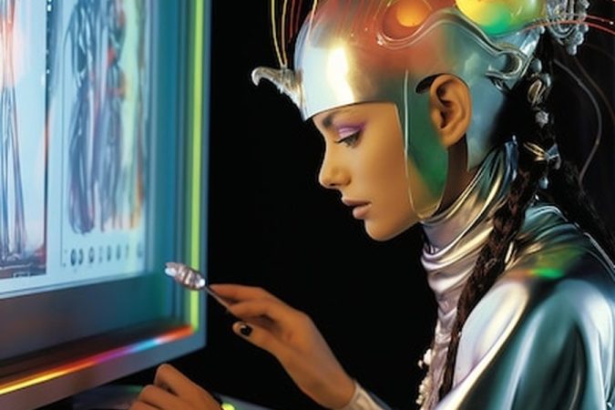 Une artiste visionnaire devant son écran de contrôle apprend comment numériser ses peintures physiques pour l'impression haute définition sans scanner professionnel.