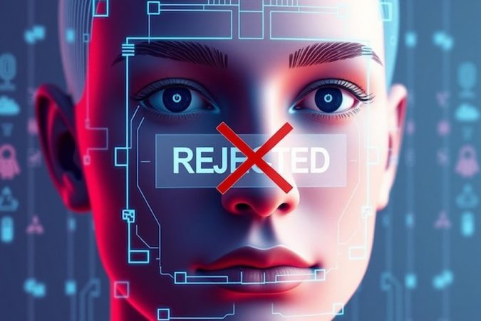 Un système de Deepfake protection identifiant et rejetant une tentative d'usurpation d'identité faciale.