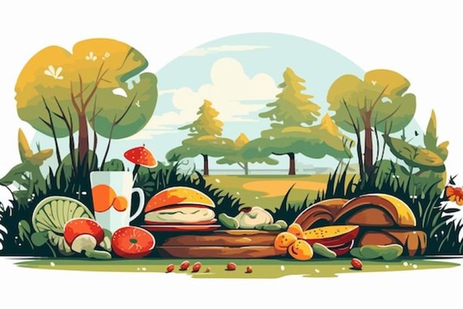 Un paysage verdoyant mettant en scène des récoltes abondantes et des arbres fruitiers, illustrant le concept de Forêt-jardin : Guide complet pour créer un écosystème nourricier sur un petit terrain (même en ville).