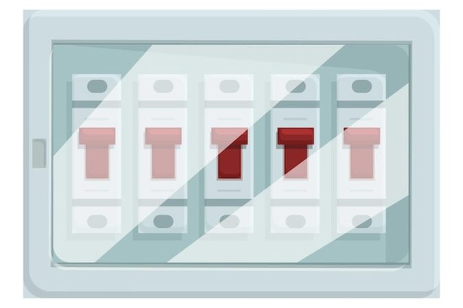 Un tableau électrique avec un levier rouge abaissé montrant un interrupteur différentiel qui saute : comment trouver la fuite de courant étape par étape ?
