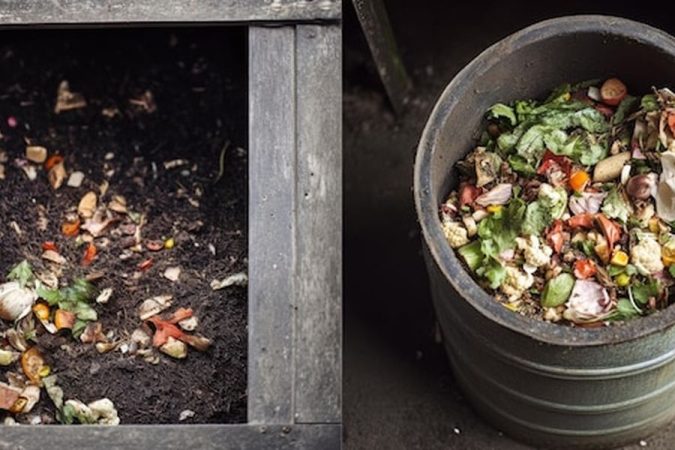 Épluchures de légumes dans un seau et terreau fertile en préparation pour répondre à la Loi compostage 2024 : Comment choisir son composteur d'appartement sans odeur pour les petits espaces.