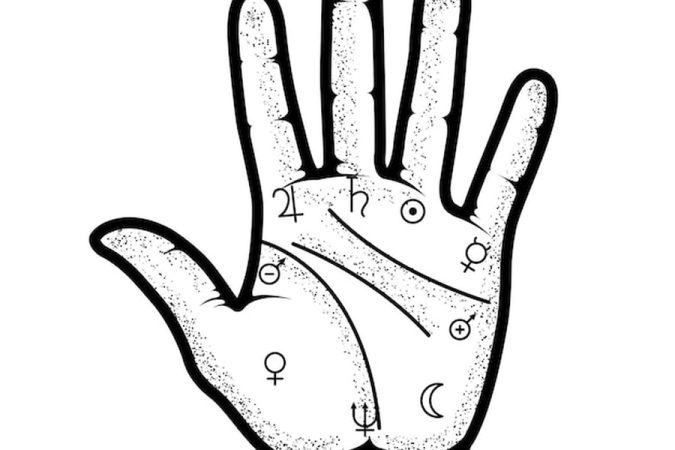 Une paume ouverte révélant des lignes de vie et des symboles ésotériques pour explorer le mystère d'une main gauche ou droite qui gratte : signification spirituelle et prédictions de voyance.