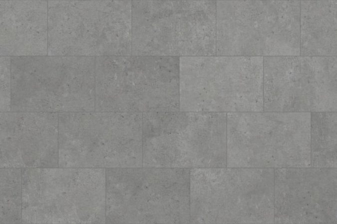 Des dalles rectangulaires de carrelage gris à l'aspect minéral servant de base pour savoir quelle couleur de peinture associer avec un sol en carrelage gris : le guide complet.