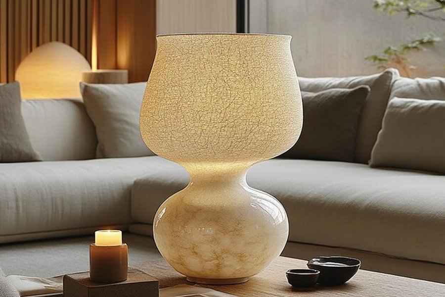 Une lampe de table artisanale au design organique illustrant les \styles de lampes de salon 2026