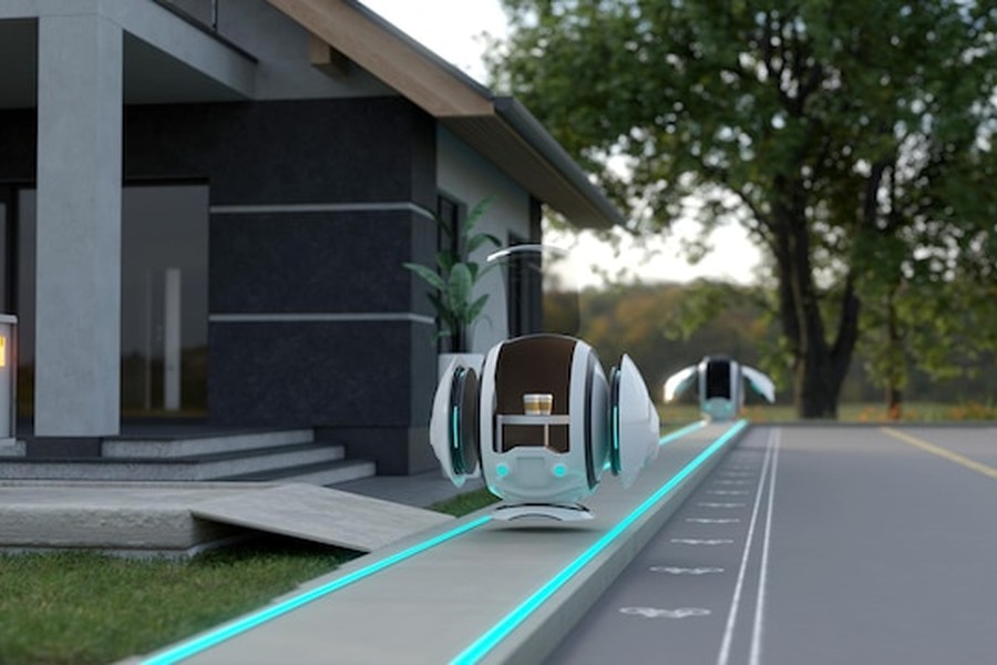 Un véhicule électrique futuriste en stationnement devant une villa contemporaine illustre comment installer un système de charge bidirectionnelle (V2H) pour alimenter sa maison avec sa voiture électrique.