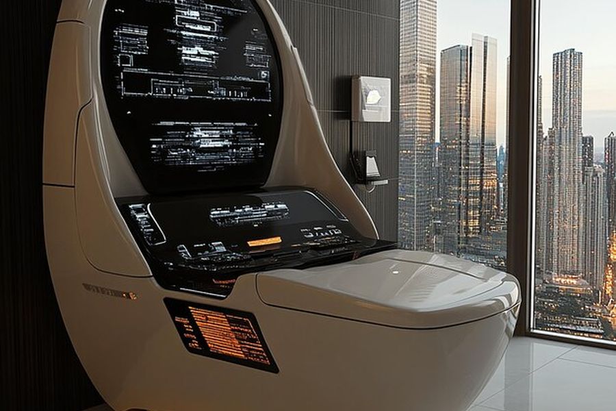 Une console technologique futuriste au design blanc épuré affichant des protocoles sur comment créer une capsule temporelle numérique sécurisée pour une naissance.